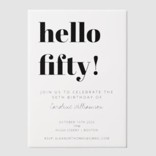 Fette Typografie Weiße Moderne 50. Geburtstagsfeie Pergament Einladungen