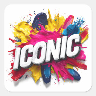 Fette weiße "ICONIC" Textfarbe Spritzlack Quadratischer Aufkleber