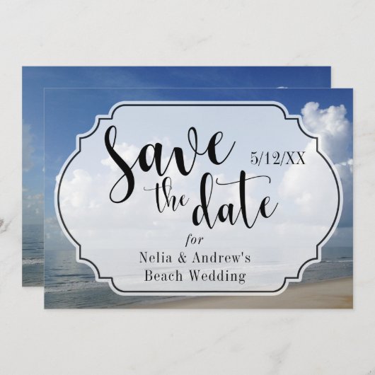 Fette Wolken über Strand Foto mit Abzeichen Save t Save The Date (Vorne/Hinten)