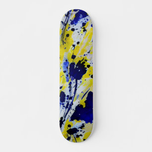Fetter abstrakter blauer gelber Farbspritzer Skateboard