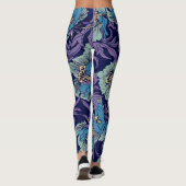 Fetter Blau- und Türkisblumen-Print Botanisches Mu Leggings (Rückseite)