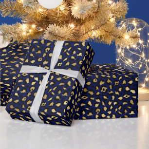 Fetter Blauer Leopardendruck Glamouröses Tiermus Geschenkpapier