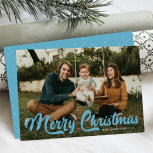 Fetter Eisblauer Retro-Schriftzug Frohe Weihnachte Feiertagskarte
