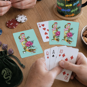 Fetter Grün Chinesischer Drache Lotus Türkis Tatto Spielkarten