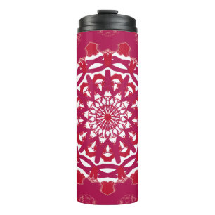 Fetter Karmesin-Mandala-Druck   Karmesin & Schwarz Thermosbecher