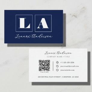 Fetter Monogramm-QR-Code Blau Visitenkarte