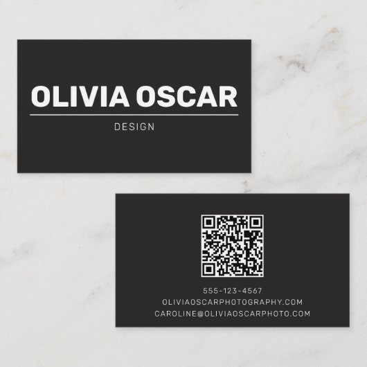 Fetter Name Schwarzer QR-Code Einfaches Modernes D Visitenkarte (Vorne/Hinten)