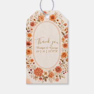 Fetter orangefarbener floraler Kranz Hochzeit Geschenkanhänger