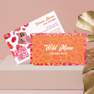 Fetter Pink Orange Gepard Leopard Druck QR-Code Visitenkarte