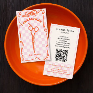 Fetter Retro-Friseur-Launischer Doodle Rosa Rot Visitenkarte