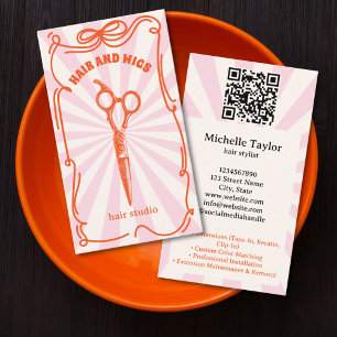 Fetter Retro-Friseur-Launischer Doodle Rosa Rot Visitenkarte