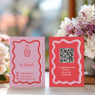 Fetter Retro-Rosa Groovy-Nägel-Künstler-QR-Code Visitenkarte