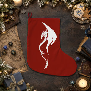 Fetter Rot-Weiß-Stammes-Drache-Weihnachts-Design Großer Weihnachtsstrumpf