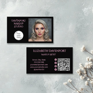 Fetter Schwarz-Rosa Social Icon QR Code Visitenkarte