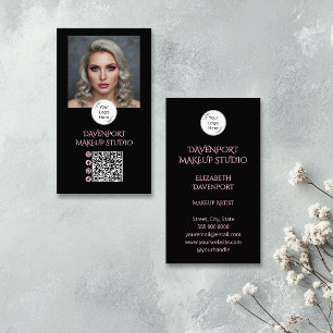 Fetter Schwarz- und Rosé-Sozial-Icon-QR-Code Visitenkarte