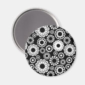 Fetter schwarzer weißer retro-stilisierter Blumenp Magnet (Vorderseite/Rückseite)