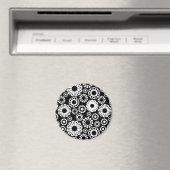 Fetter schwarzer weißer retro-stilisierter Blumenp Magnet (In Situ (Geschirrspüler))