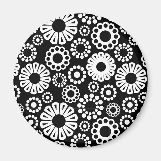 Fetter schwarzer weißer retro-stilisierter Blumenp Magnet (Vorne)