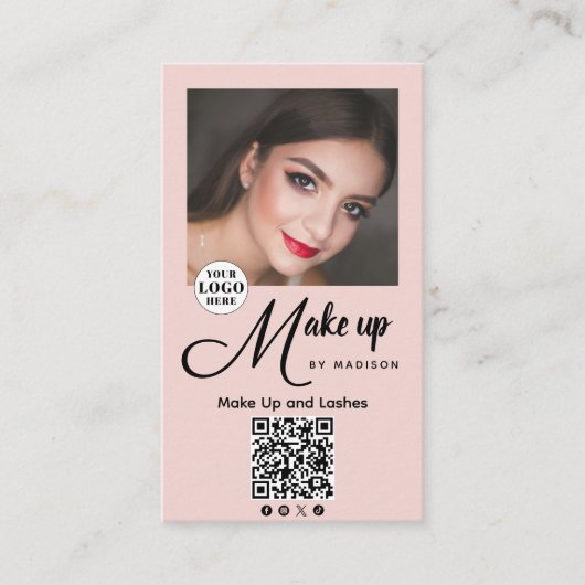 Fetter Skript Blush Rosa Foto-Make-up Visitenkarte (Vorderseite)