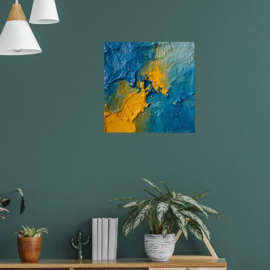 Fettes Blaues & Gold Impasto Abstractes Kunstposte Poster (Wohnzimmer 1)