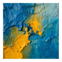 Fettes Blaues & Gold Impasto Abstractes Kunstposte