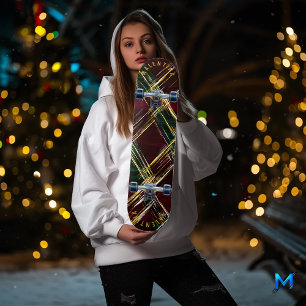 Fettes festliches Karomuster mit goldenen Highligh Skateboard
