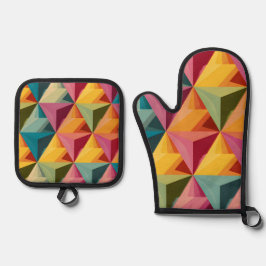 Fettes geometrisches Dreiecksmuster Ofenhandschuh & Topflappen-Set