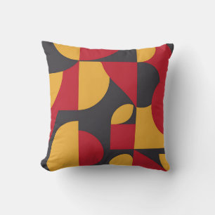 Fettes geometrisches Muster in Rot, Gelb und Grau Kissen