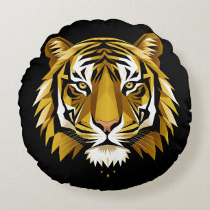 Fettes geometrisches Tigerportrait mit abstraktem  Rundes Kissen