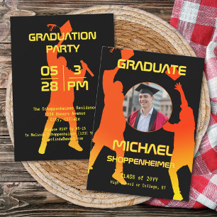 Fettes Grafik Orange Schwarze Abschlussfeier Foto Einladung