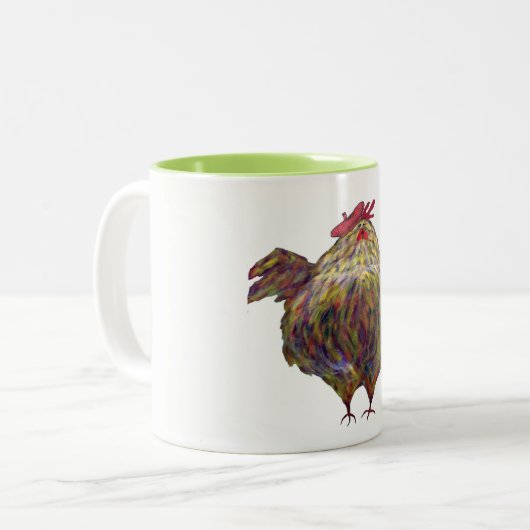 Fettes Huhn, das ein Barett trägt Zweifarbige Tasse (Vorderseite Links)