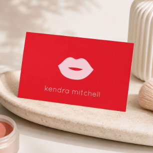 Fettes Minimalistisches Rosa Lippen Logo Makeup-Ar Visitenkarte