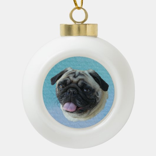 Fettes Mops-Porträt Keramik Kugel-Ornament (Vorderseite)