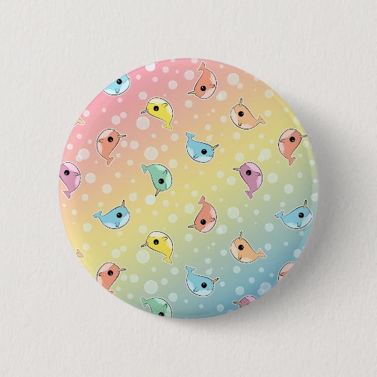 Fettes Regenbogen Narwhal Muster Button (Vorderseite)