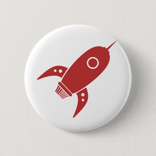 Fettes Retro-Raketenraumschiff Rot Button (Vorderseite)