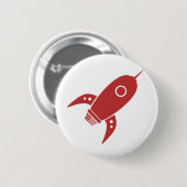 Fettes Retro-Raketenraumschiff Rot Button (Vorne & Hinten)