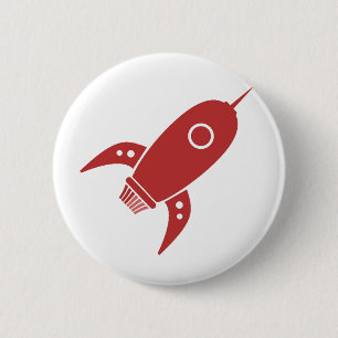 Fettes Retro-Raketenraumschiff Rot Button