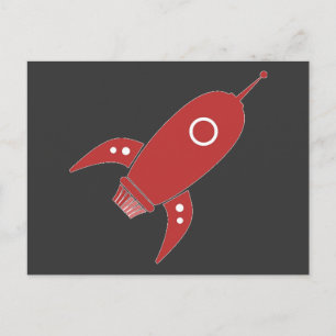 Fettes Retro-Raketenraumschiff Rot Postkarte