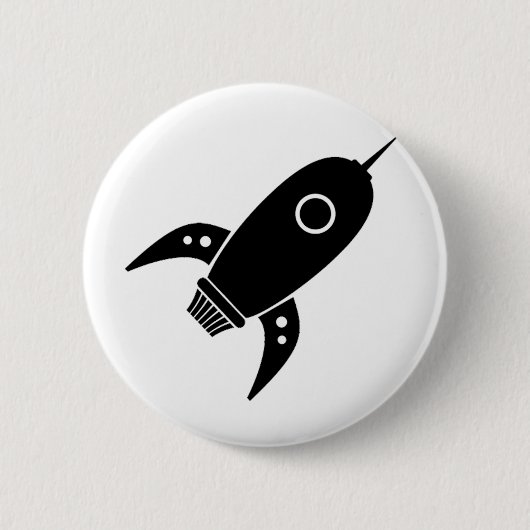 Fettes Retro-Raketenraumschiff Schwarz Button (Vorderseite)