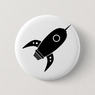 Fettes Retro-Raketenraumschiff Schwarz Button