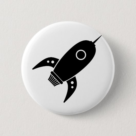Fettes Retro Rocket-Schiffs-Schwarzes Button (Vorderseite)