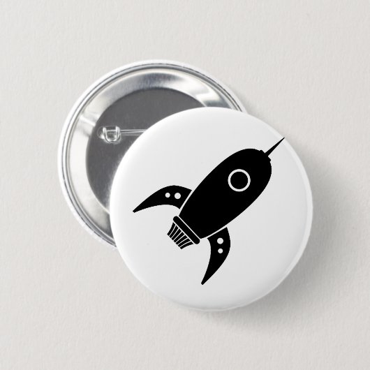 Fettes Retro Rocket-Schiffs-Schwarzes Button (Vorne & Hinten)