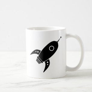 Fettes Retro Rocket-Schiffs-Schwarzes Kaffeetasse