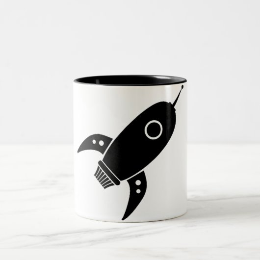 Fettes Retro Rocket-Schiffs-Schwarzes Zweifarbige Tasse (Mittel)