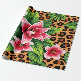 Fettes rosa florales Design auf wildem Cheetah-Dru Geschenkpapier