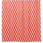 Fettes Rosa Orange Modernes Geometrisches Karomust Duschvorhang (Vorderseite)