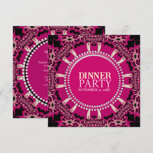 Fettes Rosa Schwarzes modernes Stammes-Dinnerparty Einladung