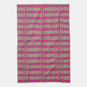 Fettes Rosa- und Grün geometrisches Retro-Muster Geschirrtuch (Vertikal)