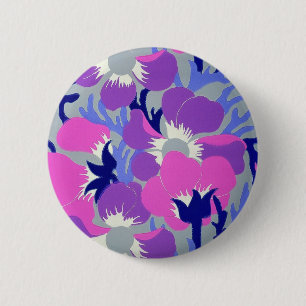 Fettes Rosa- und Lila-Windflower-Muster Retro  Button