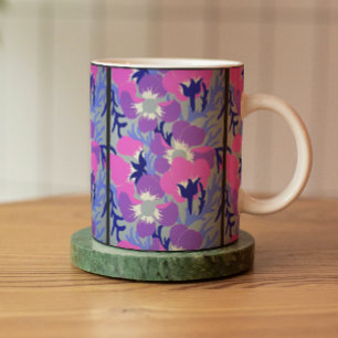 Fettes Rosa- und Lila-Windflower-Muster Retro Kaffeetasse